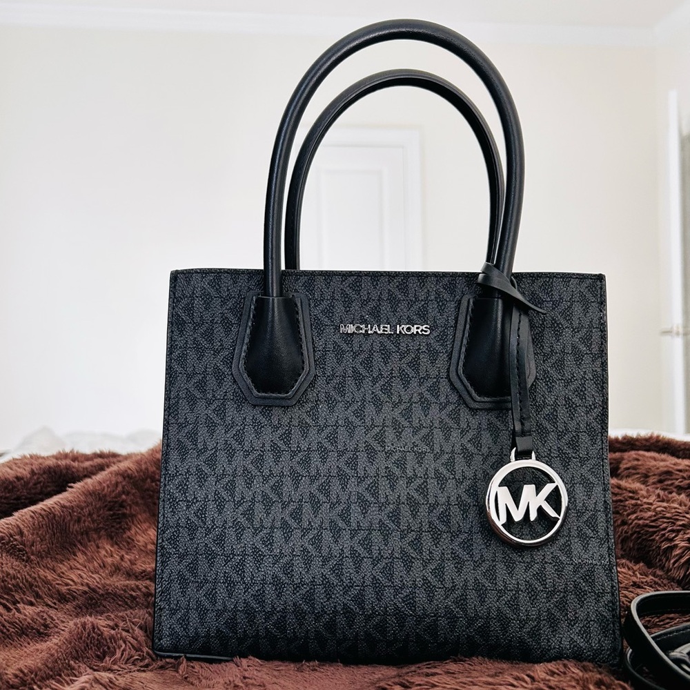 Michael Kors Black and Gray Monogram Handbag